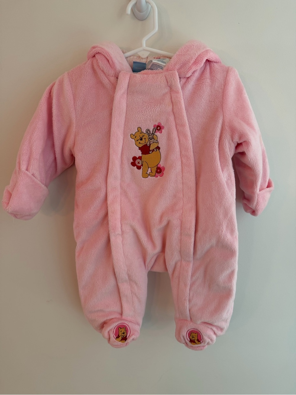 Disney Baby Pink Winnie the Pooh Hooded Fleece One-Piece